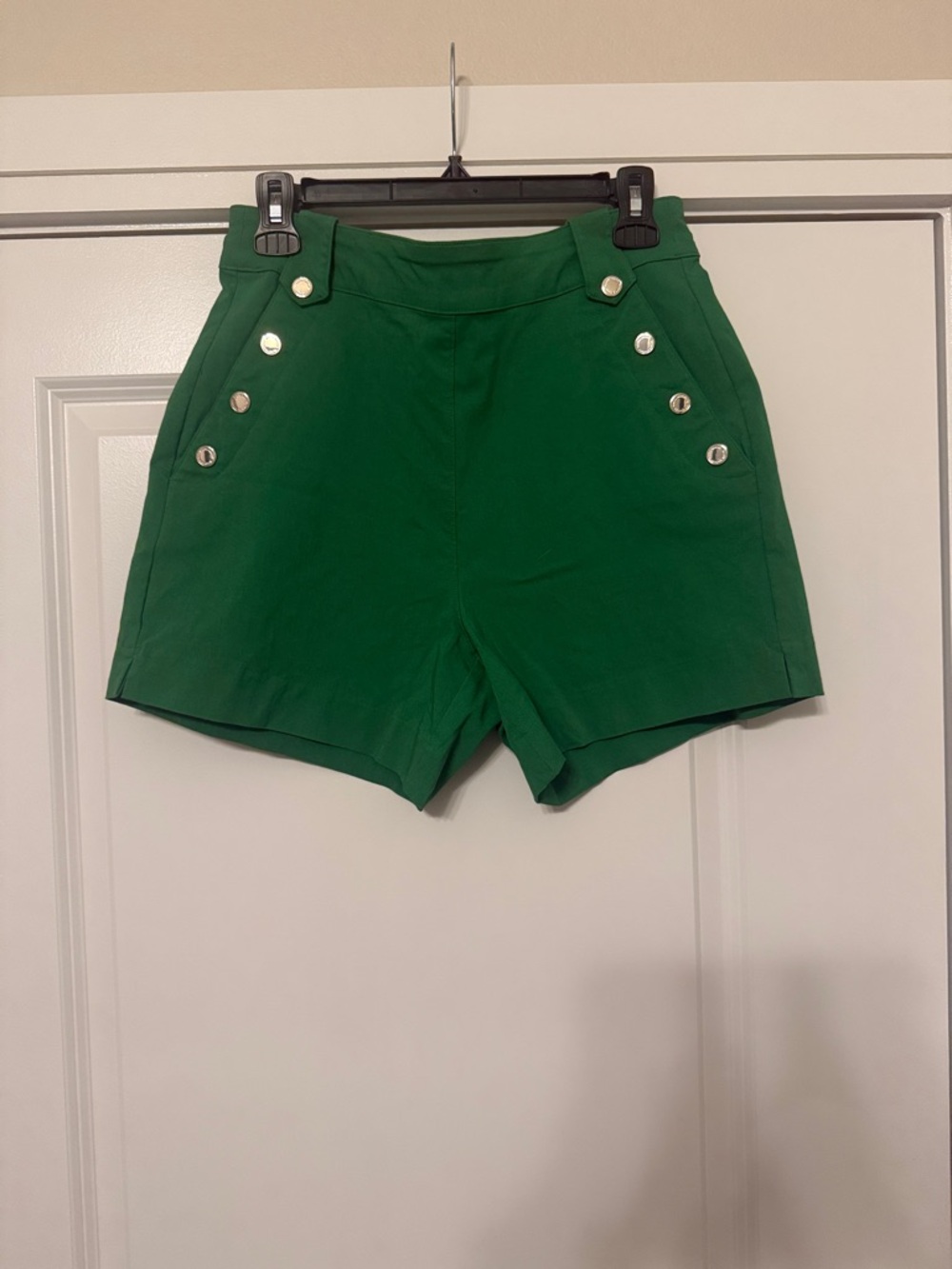 White House Black Market Emerald Green High-Waist Button-Detail Shorts